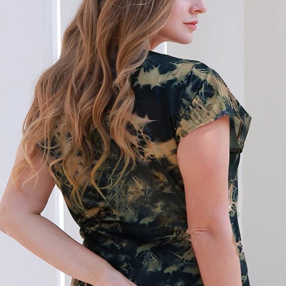 Plus Size Tie-Dye Round Neck Cap Sleeve Dress - Picture 7 of 8